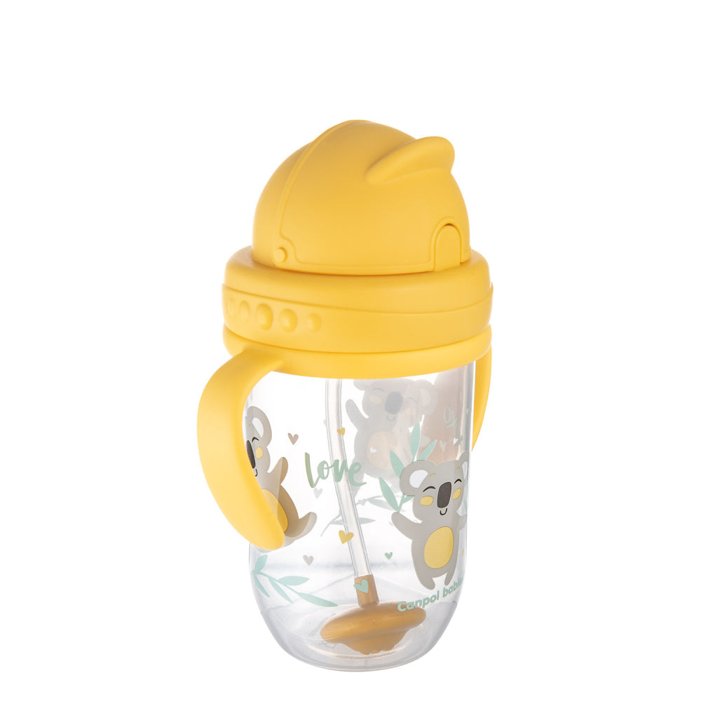 Canpol babies Súlyozott szívószálas itatópohár EXOTIC ANIMALS 270ml sárga