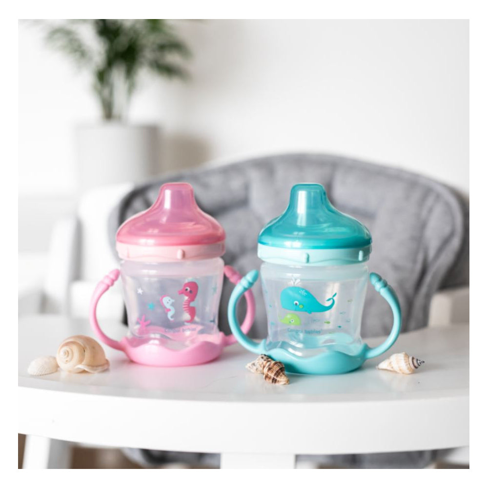 Canpol babies Csöpögésmentes itatópohár szilikon ivócsőrrel LOVE&SEA 180ml rózsaszín