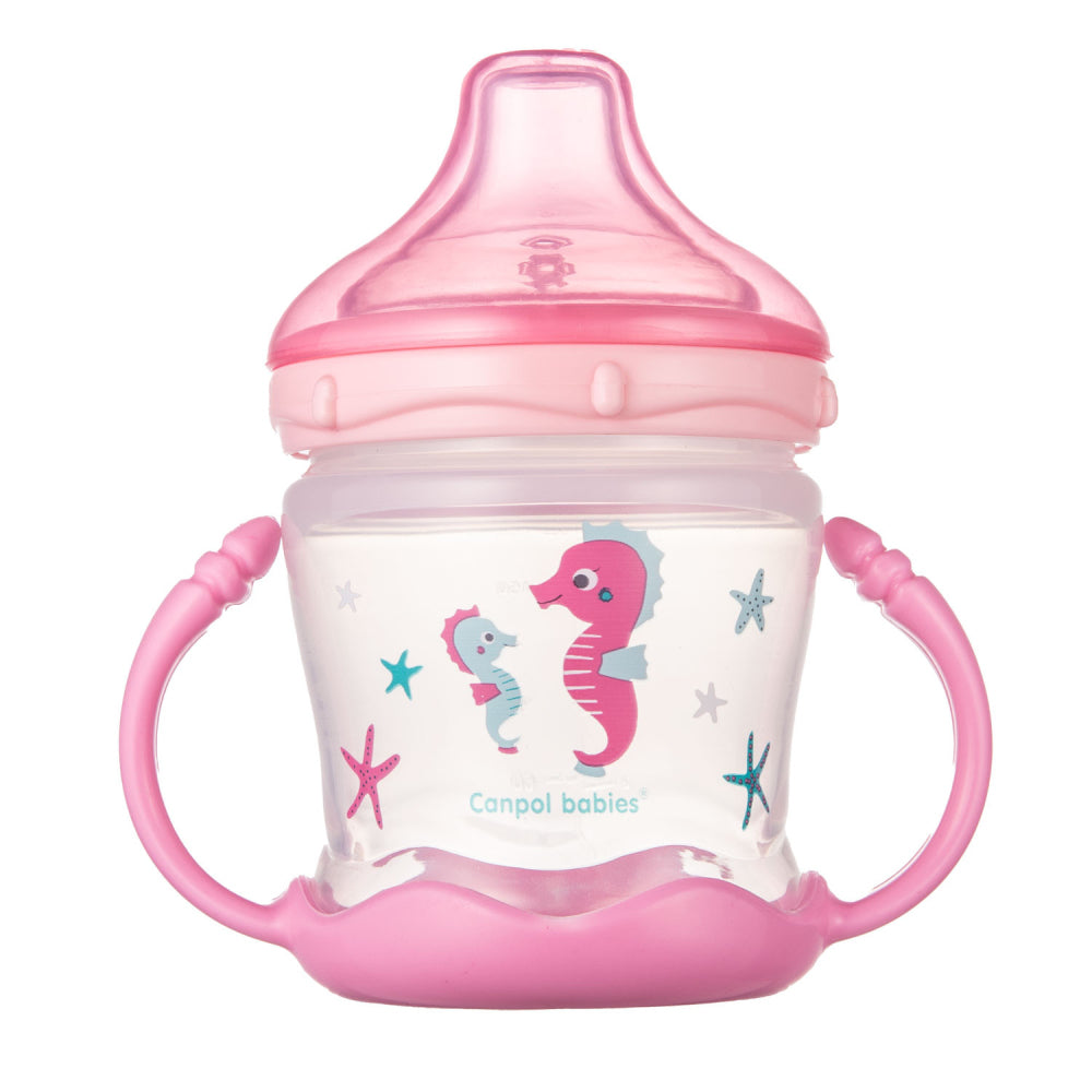 Canpol babies Csöpögésmentes itatópohár szilikon ivócsőrrel LOVE&SEA 180ml rózsaszín