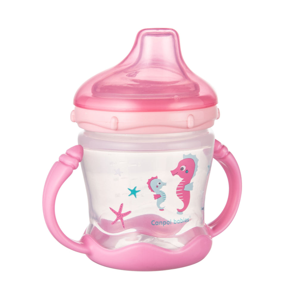 Canpol babies Csöpögésmentes itatópohár szilikon ivócsőrrel LOVE&SEA 180ml rózsaszín