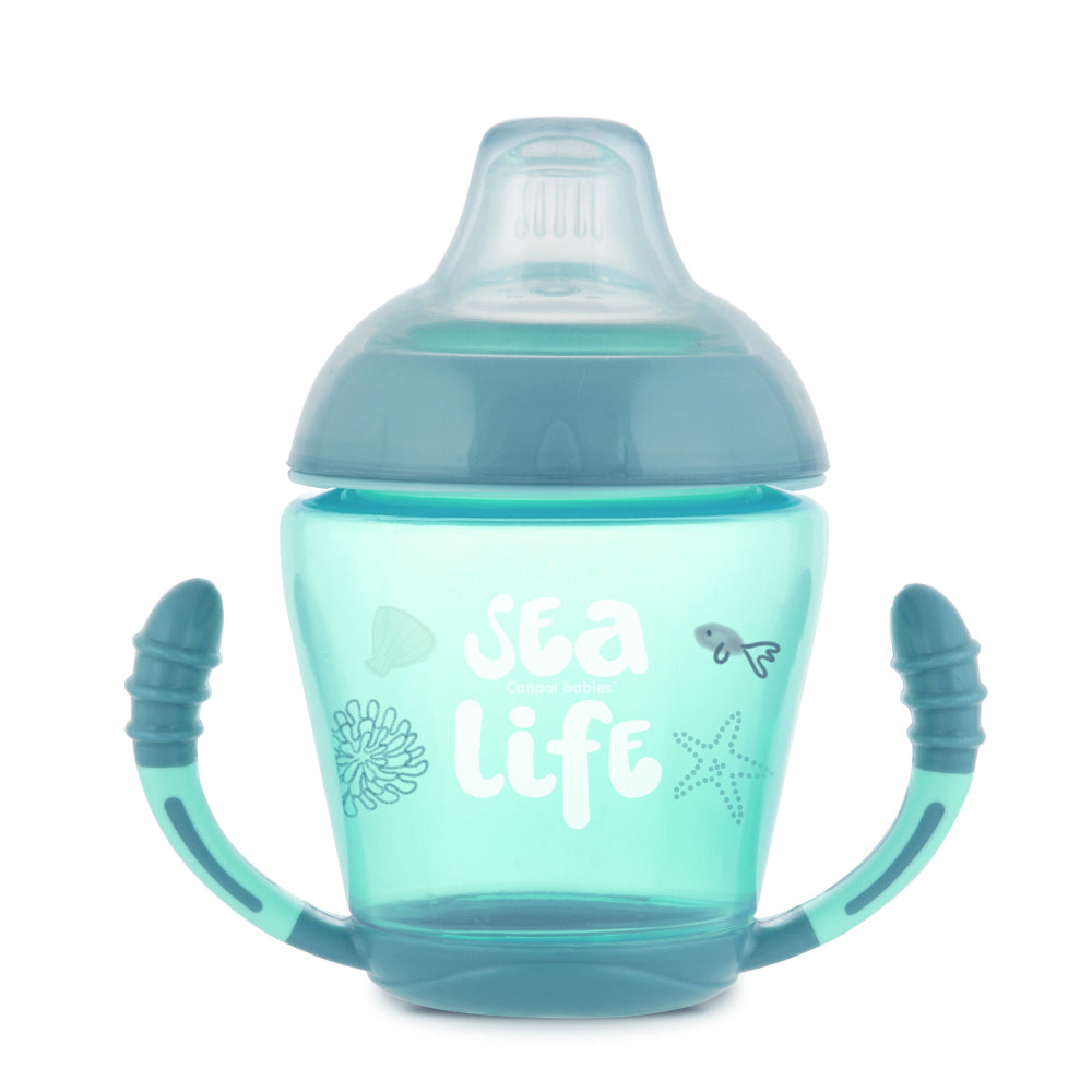 Canpol babies Csöpögésmentes itatópohár szilikon ivócsőrrel SEA LIFE 230ml szürke