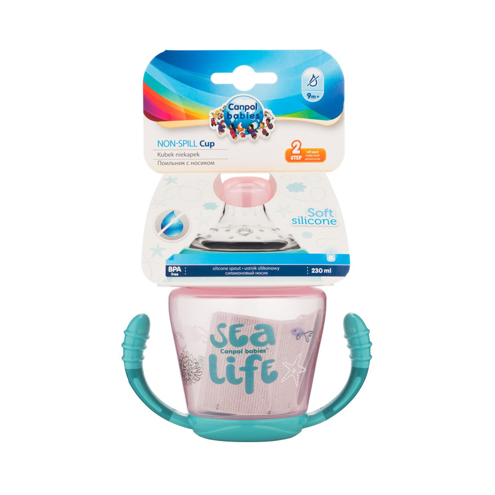 Canpol babies Csöpögésmentes itatópohár szilikon ivócsőrrel SEA LIFE 230ml rózsaszín