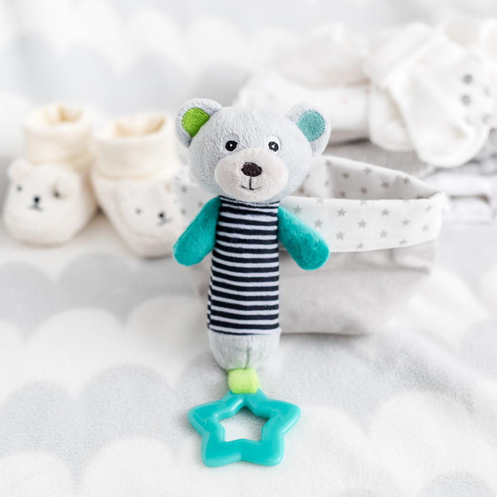 Canpol babies Puha Sípoló Játék Rágókával 0+ BEARS szürke