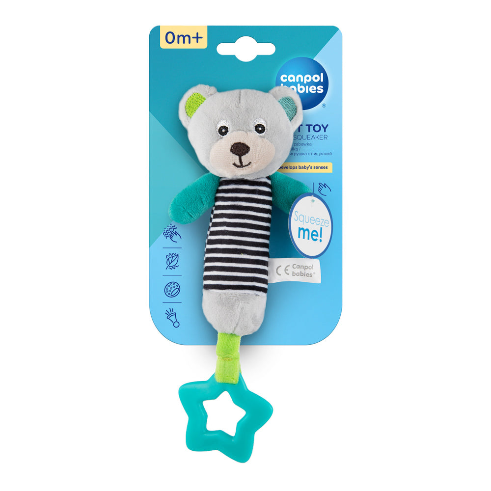 Canpol babies Puha Sípoló Játék Rágókával 0+ BEARS szürke