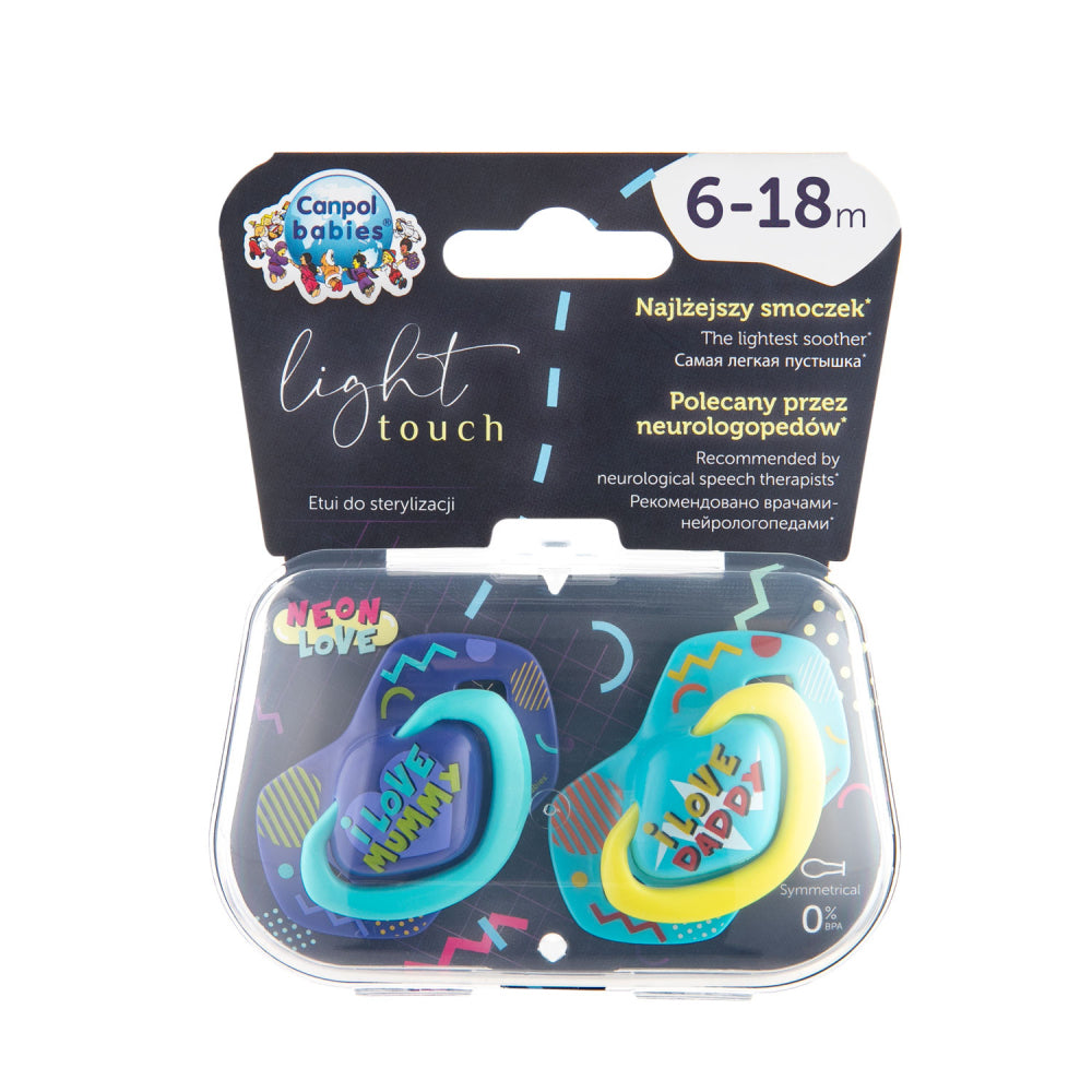 Canpol babies szimmetrikus szilikoncumi-készlet Light touch 6-18m NEON LOVE 2 db