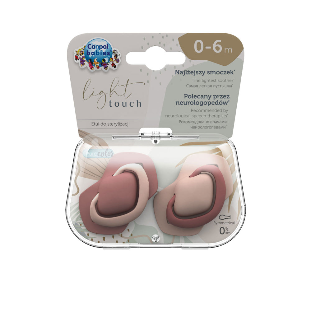 Canpol babies Szilikon szimmetrikus cumi Light touch 0-6hó PURE COLOR 2 db pink