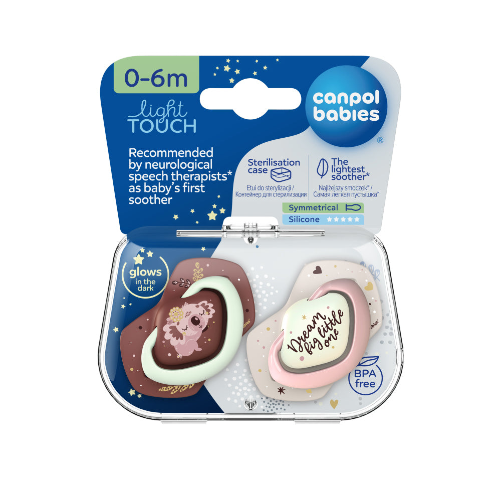 Canpol babies Szilikon szimmetrikus cumi Light touch 0-6hó SLEEPY KOALA 2 db pink
