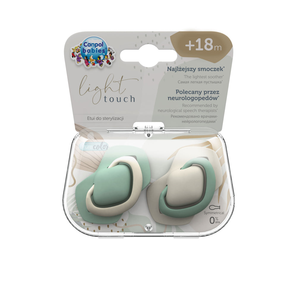Canpol babies Szilikon szimmetrikus cumi Light touch 18hó+ PURE COLOR 2 db zöld