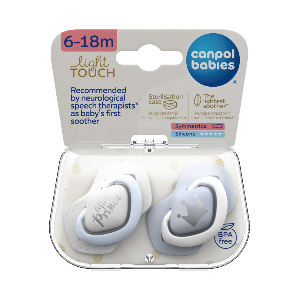 Canpol babies Szilikon szimmetrikus cumi ROYAL BABY Light touch 6-18hó 2db kék