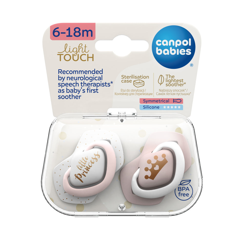 Canpol babies Szilikon szimmetrikus cumi ROYAL BABY Light touch 6-18hó 2db rózsaszín