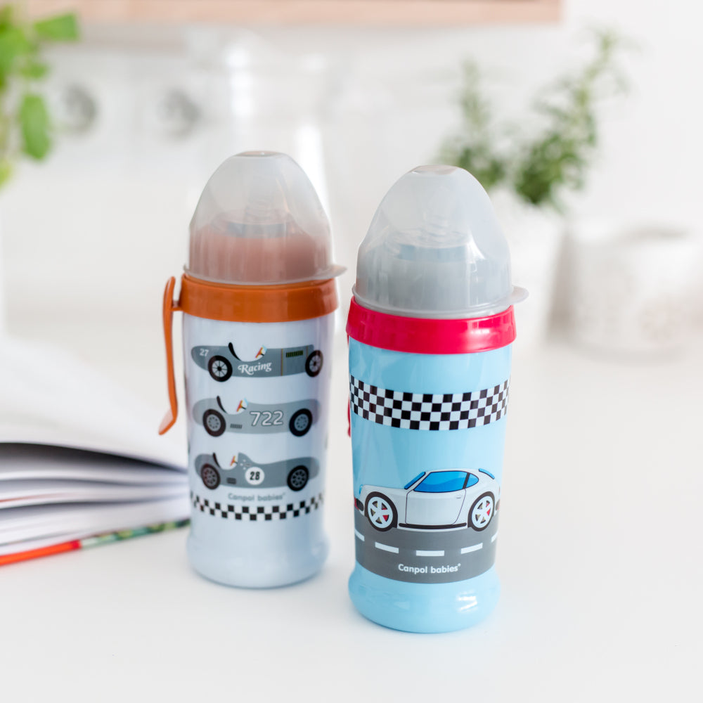 Canpol babies RACING sport itatópohár cseppmentes szilikon szívószállal 350ml, világoskék