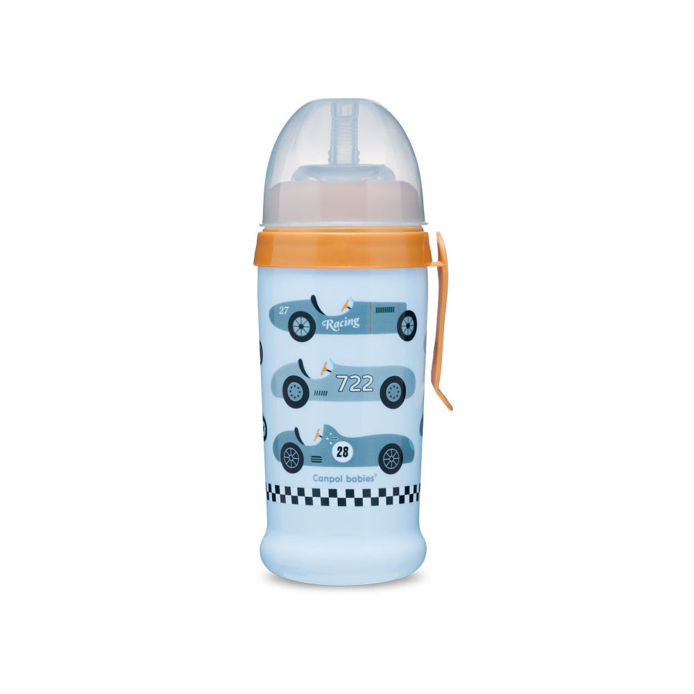 Canpol babies RACING sport itatópohár cseppmentes szilikon szívószállal 350ml, világoskék