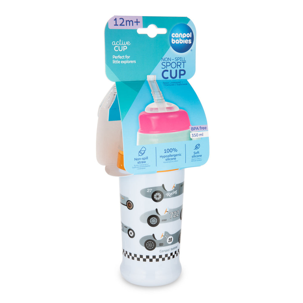 Canpol babies RACING sport itatópohár cseppmentes szilikon szívószállal 350ml, világoskék