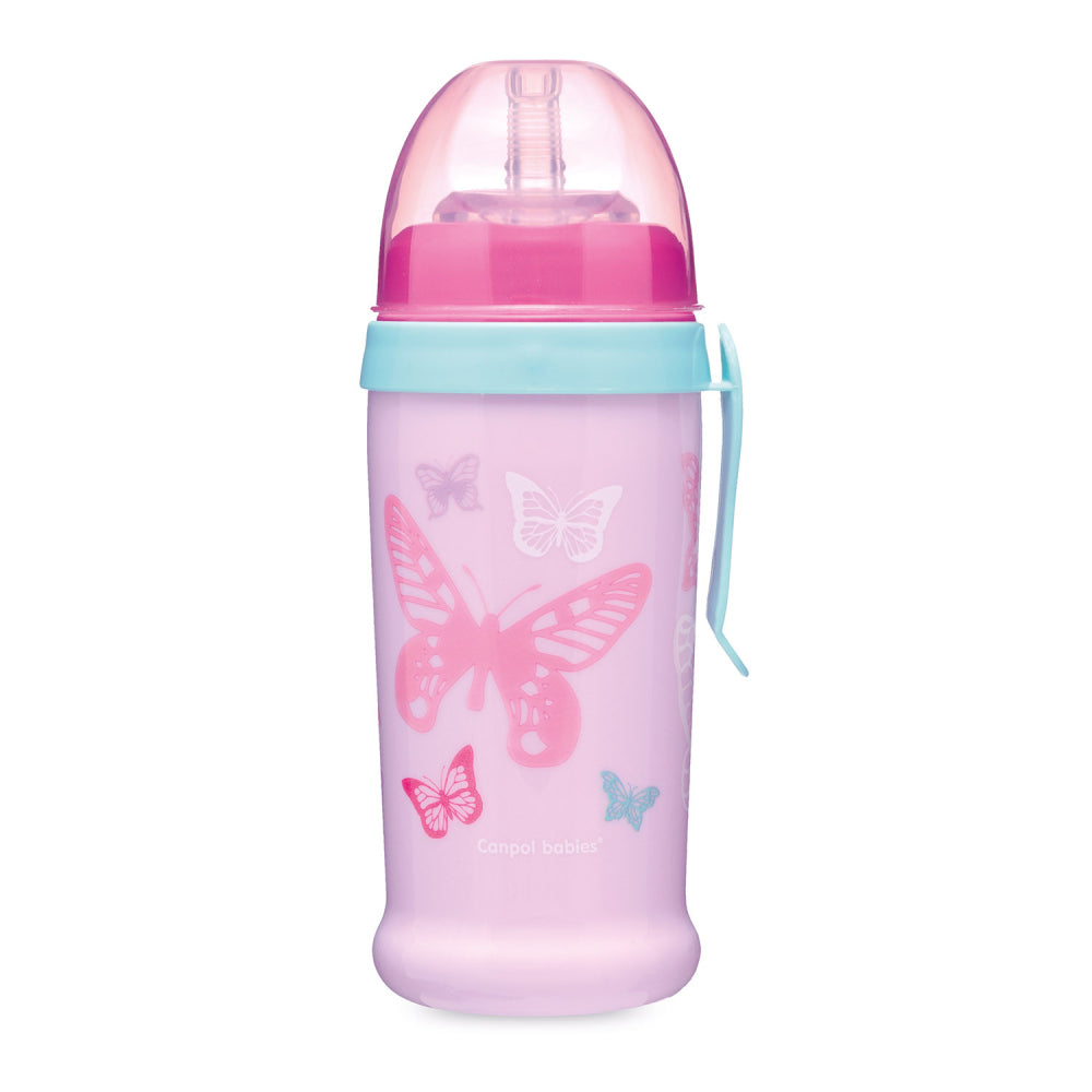 Canpol babies BUTTERFLY 350ml cseppmentes itatópohár szilikon szívószállal, rózsaszín