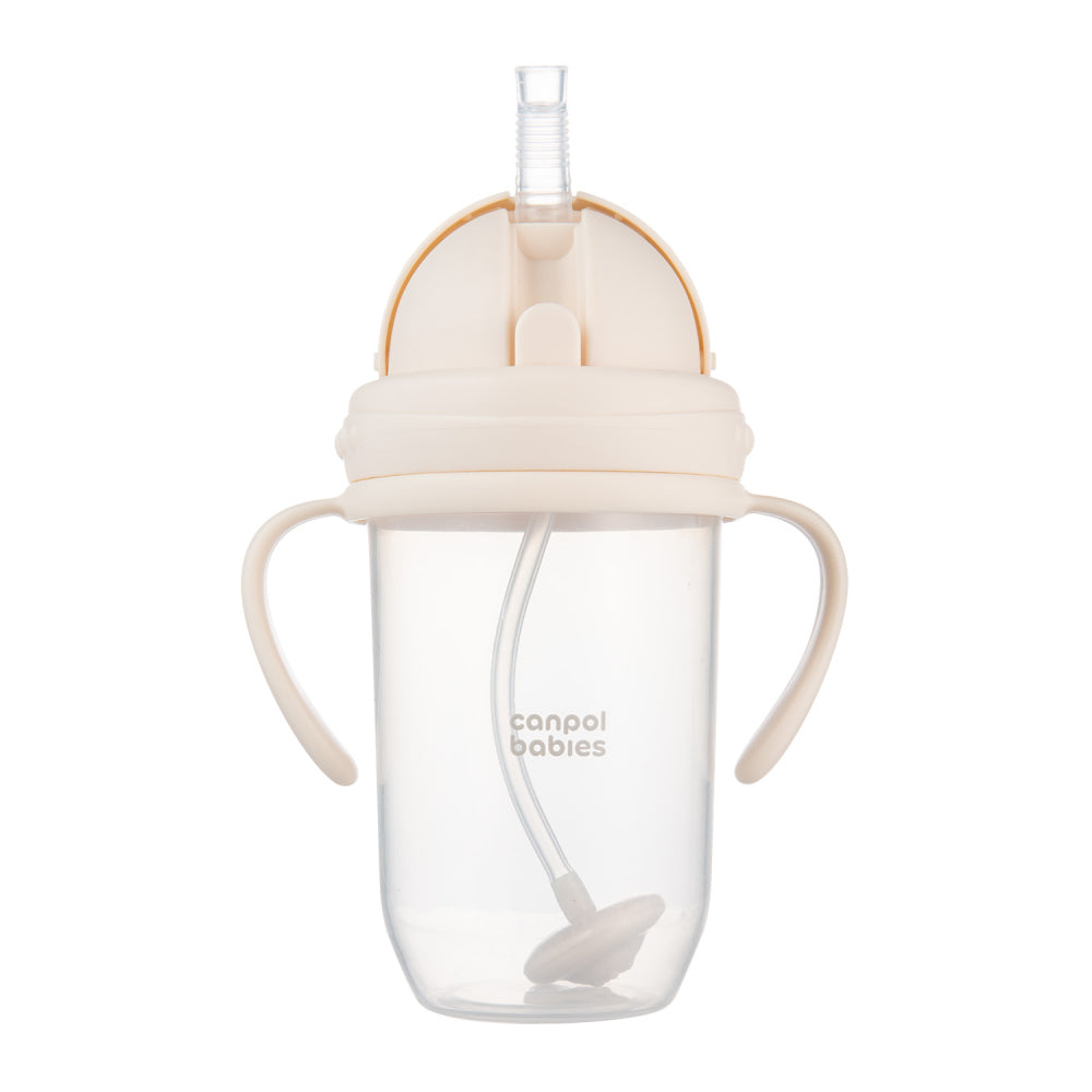 Canpol babies Súlyozott szívószálas itatópohár 270ml krémszín
