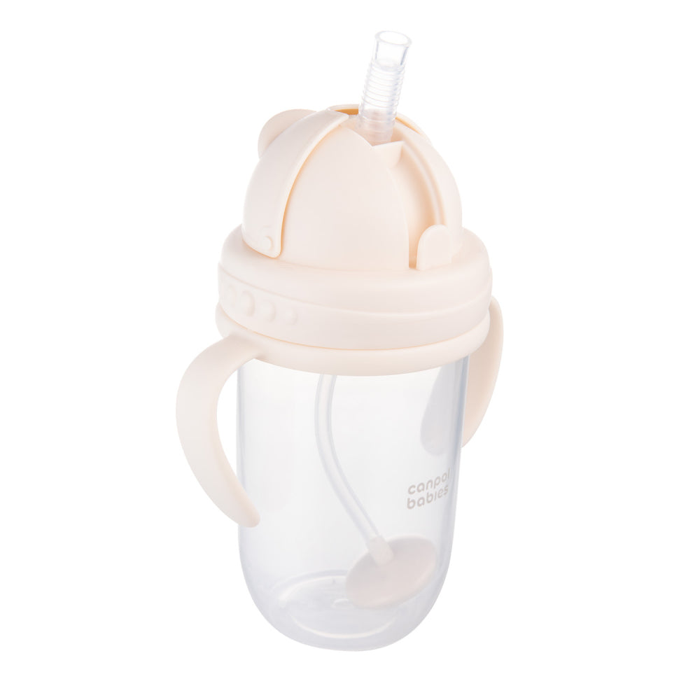 Canpol babies Súlyozott szívószálas itatópohár 270ml krémszín