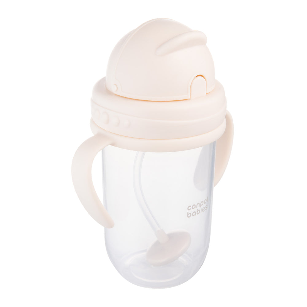 Canpol babies Súlyozott szívószálas itatópohár 270ml krémszín