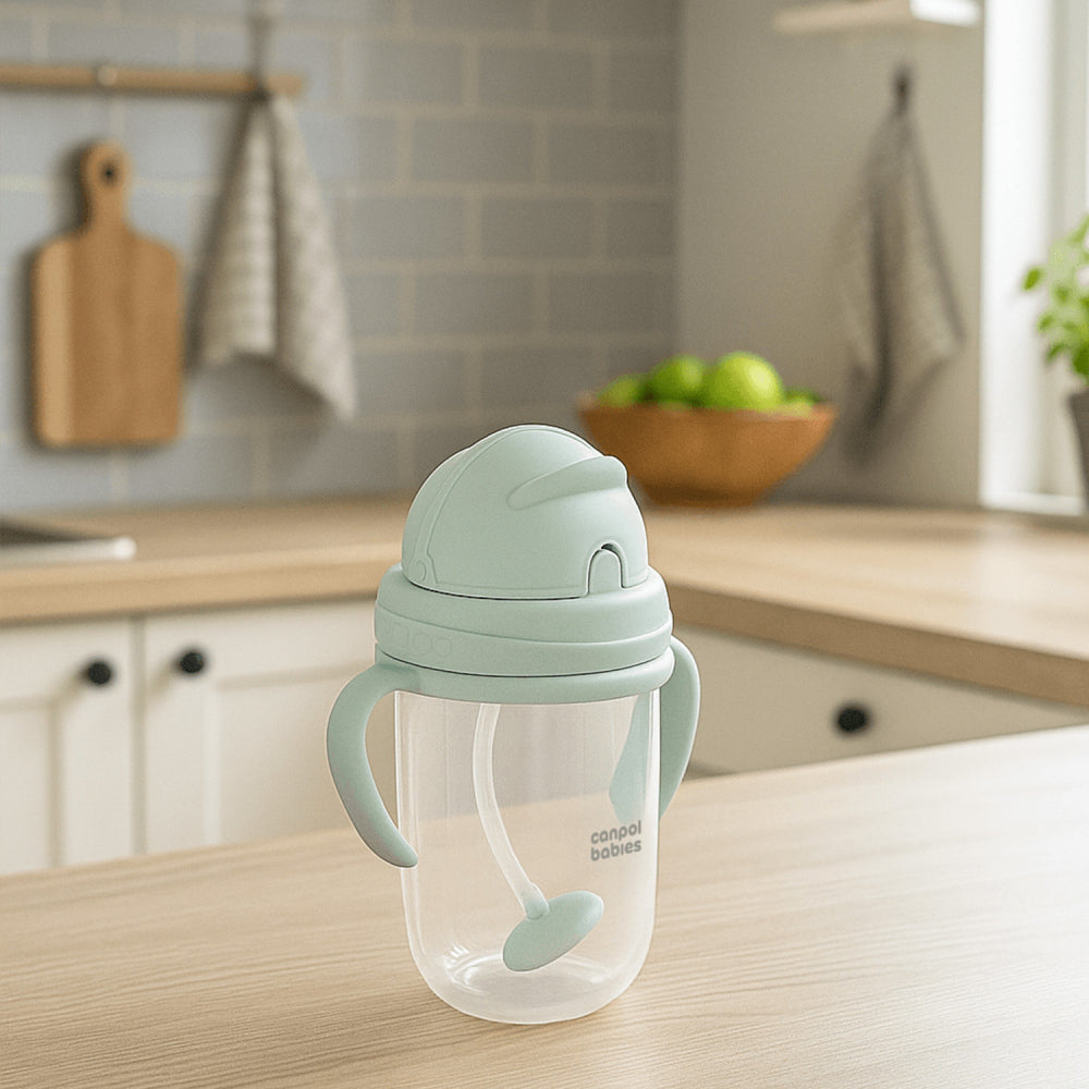 Canpol babies Súlyozott szívószálas itatópohár 270ml menta