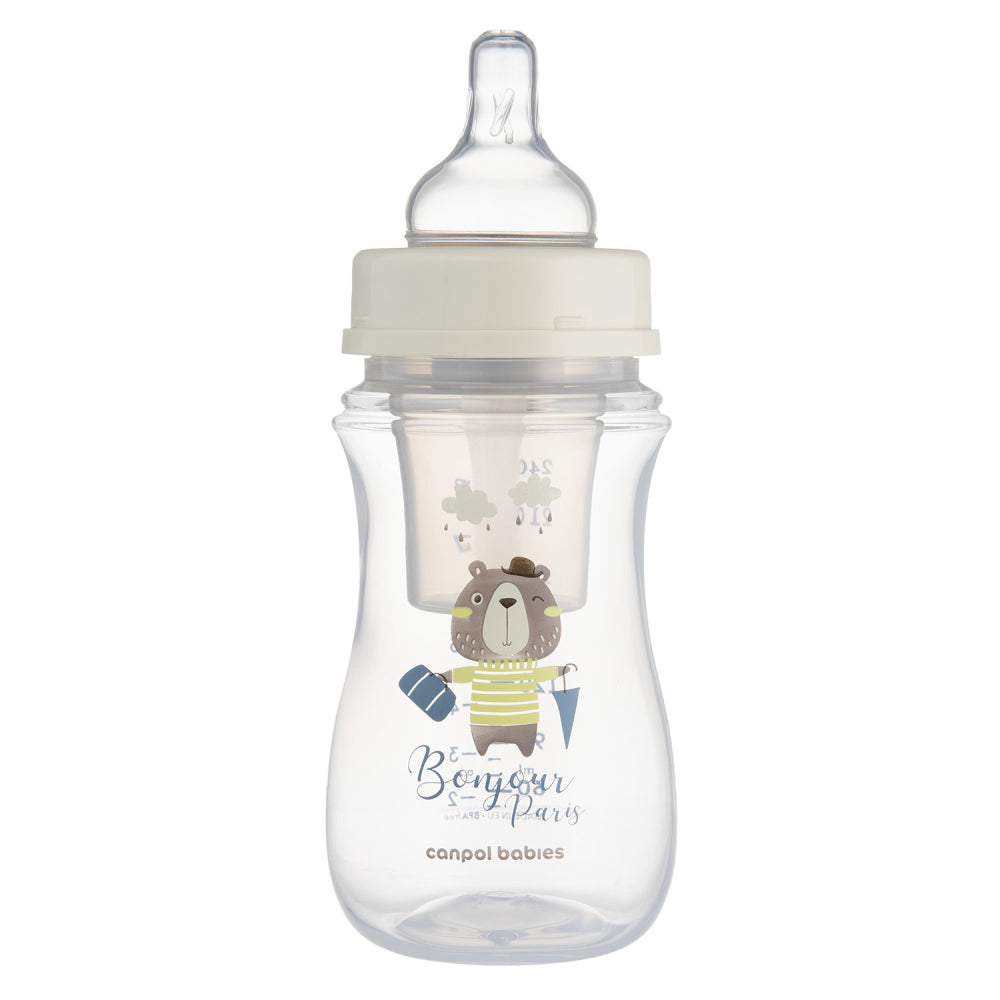 Canpol babies széles nyakú anti-kólikás cumisüveg BONJOUR PARIS 240ml kék