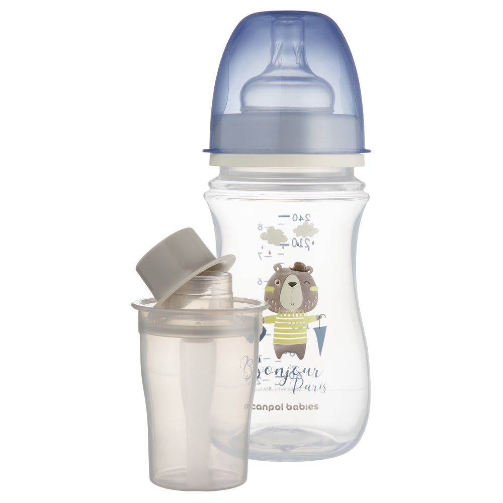 Canpol babies széles nyakú anti-kólikás cumisüveg BONJOUR PARIS 240ml kék