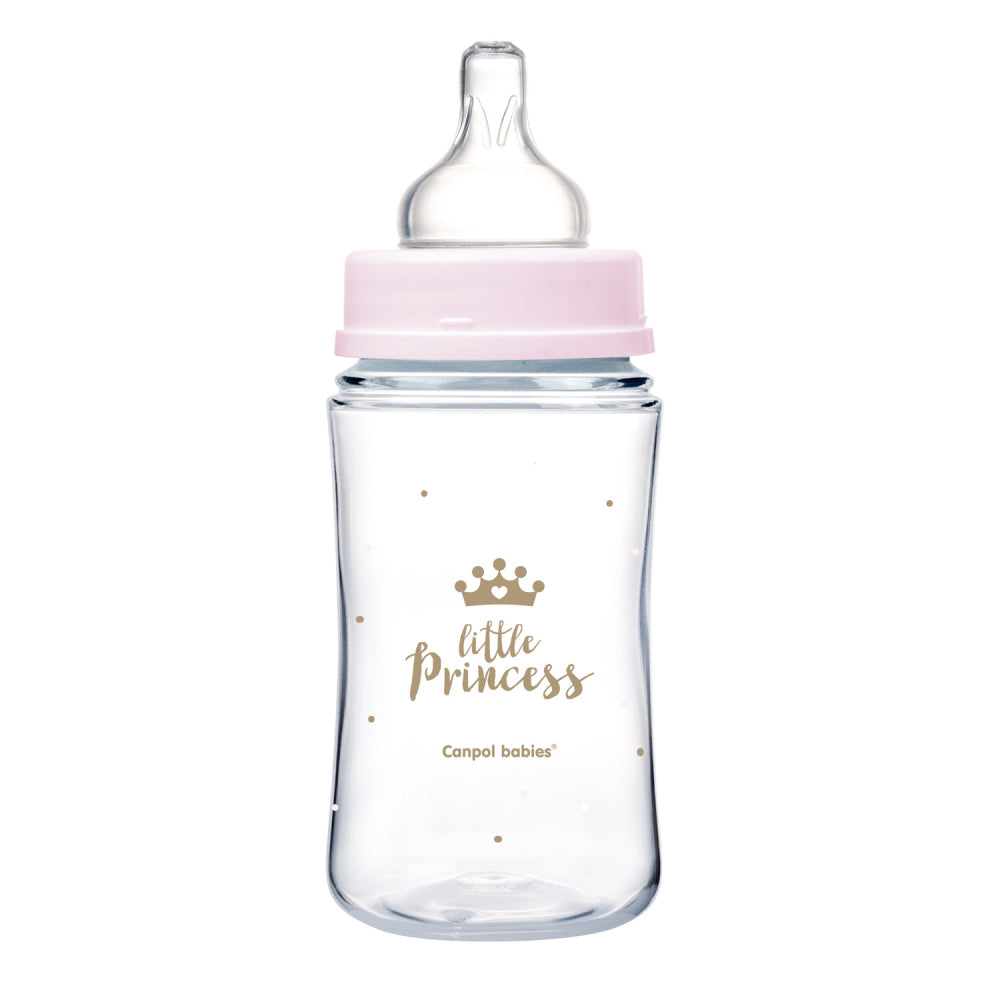 Canpol babies széles nyakú anti-kólikás cumisüveg ROYAL BABY 240ml pink