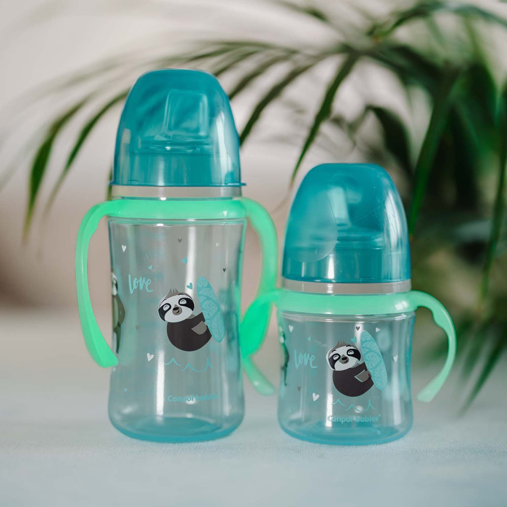 Canpol babies Szilikon ivócsőrős tanulópohár világító fogantyúval EXOTIC ANIMALS 240ml kék
