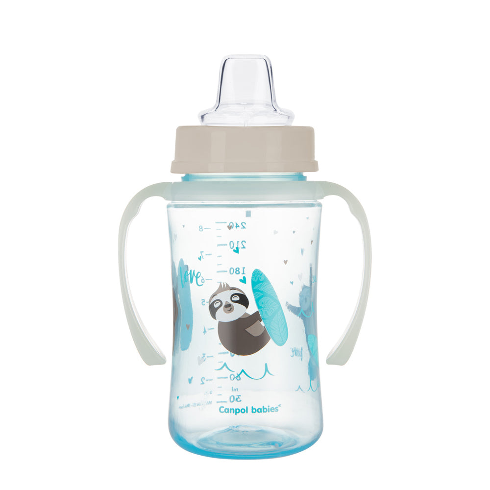 Canpol babies Szilikon ivócsőrős tanulópohár világító fogantyúval EXOTIC ANIMALS 240ml kék