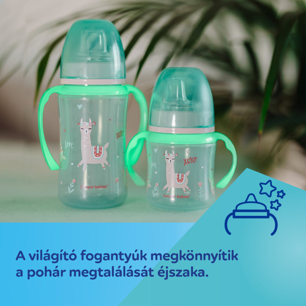 Canpol babies Szilikon ivócsőrős tanulópohár világító fogantyúval EXOTIC ANIMALS 240ml kék