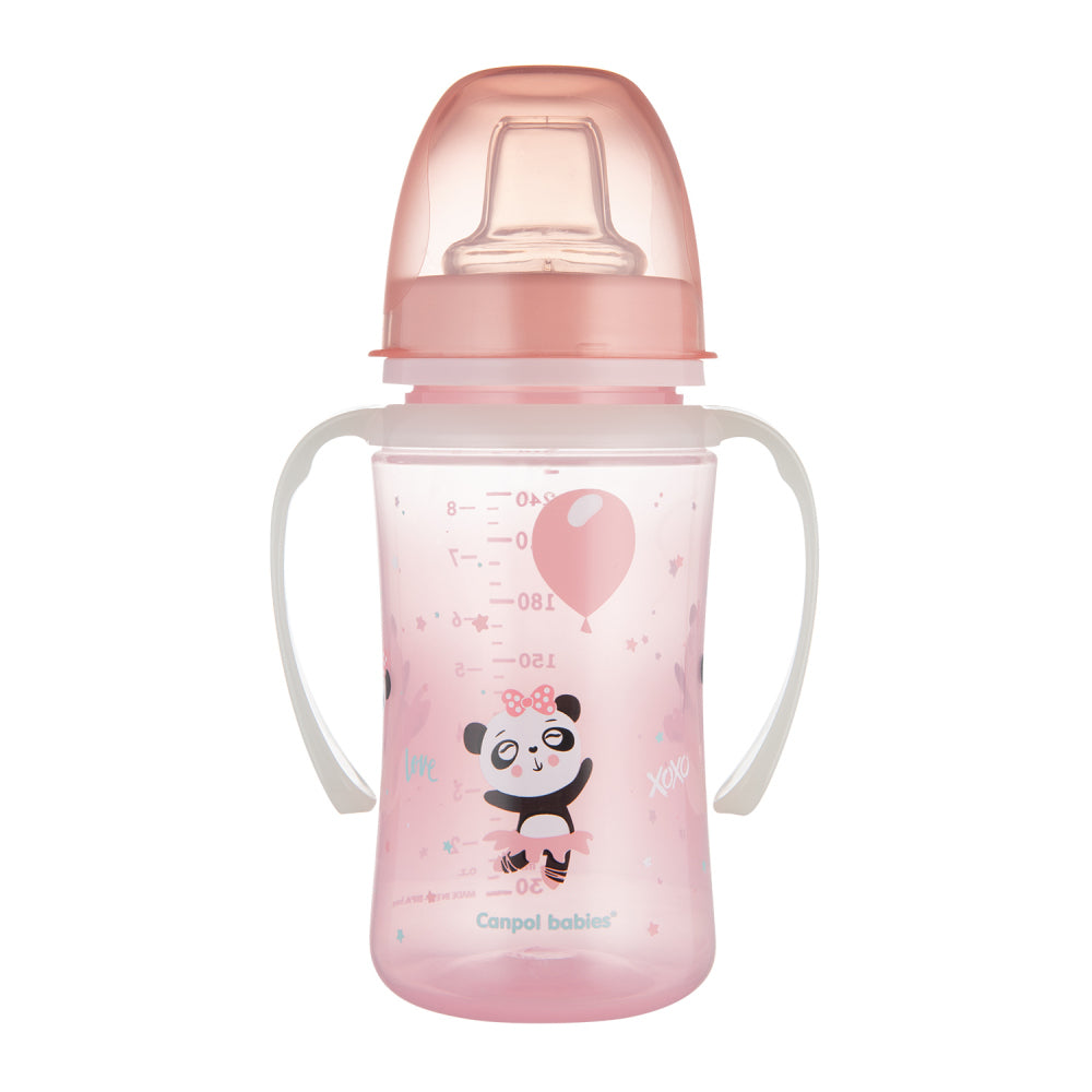 Canpol babies Szilikon ivócsőrős tanulópohár világító fogantyúval EXOTIC ANIMALS 240ml pink