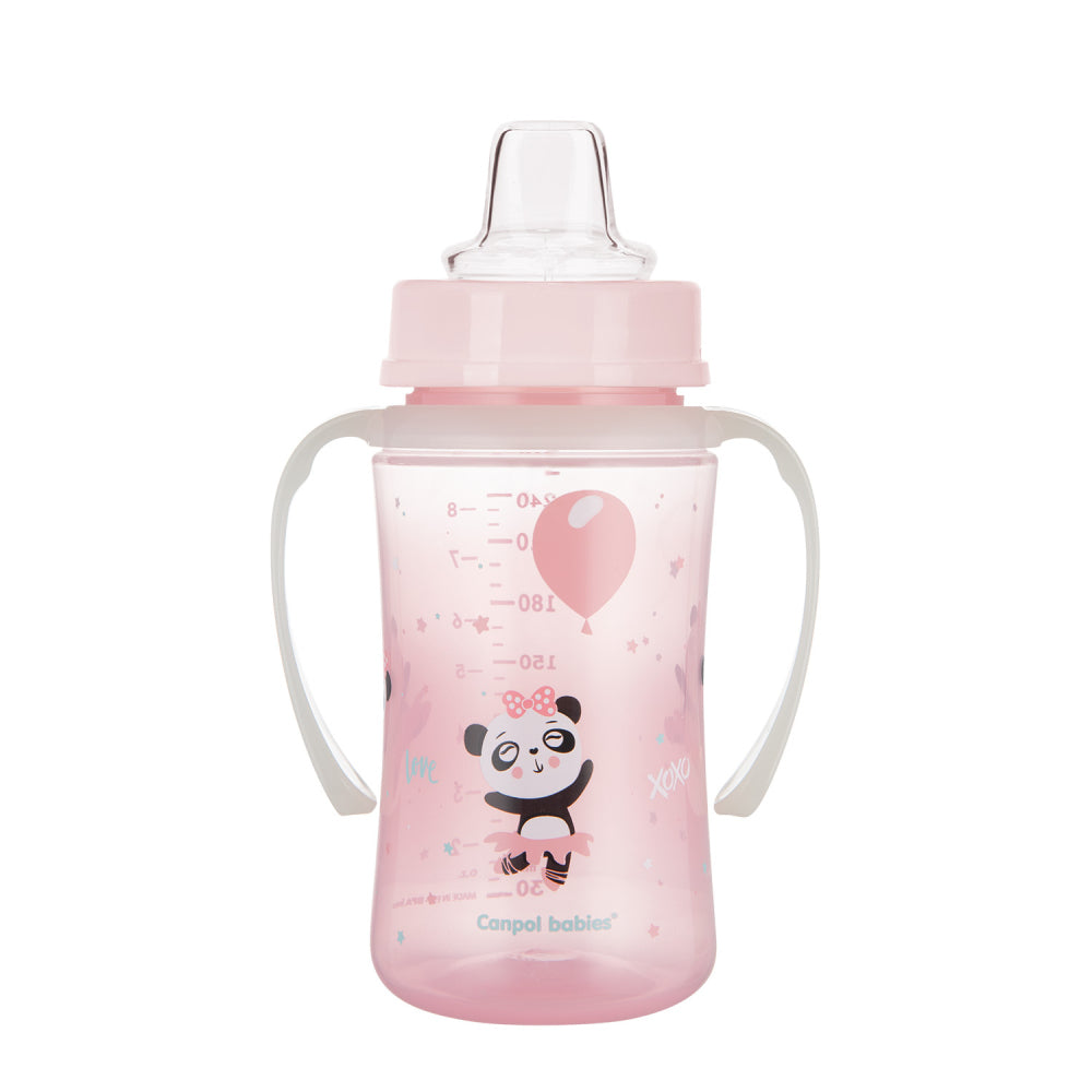 Canpol babies Szilikon ivócsőrős tanulópohár világító fogantyúval EXOTIC ANIMALS 240ml pink