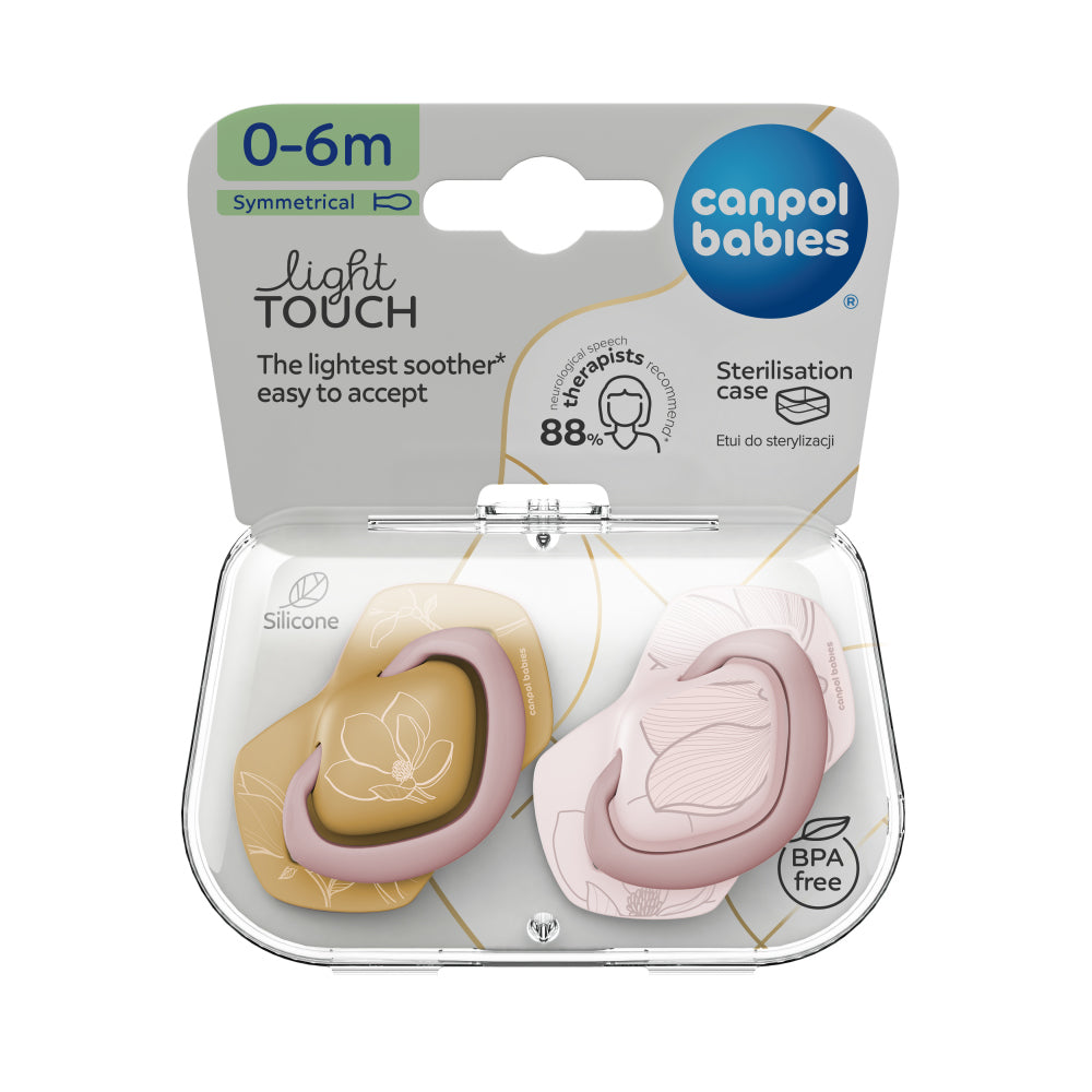 Canpol babies Szilikon szimmetrikus cumi Light touch GOLD 0-6hó 2db rózsaszín