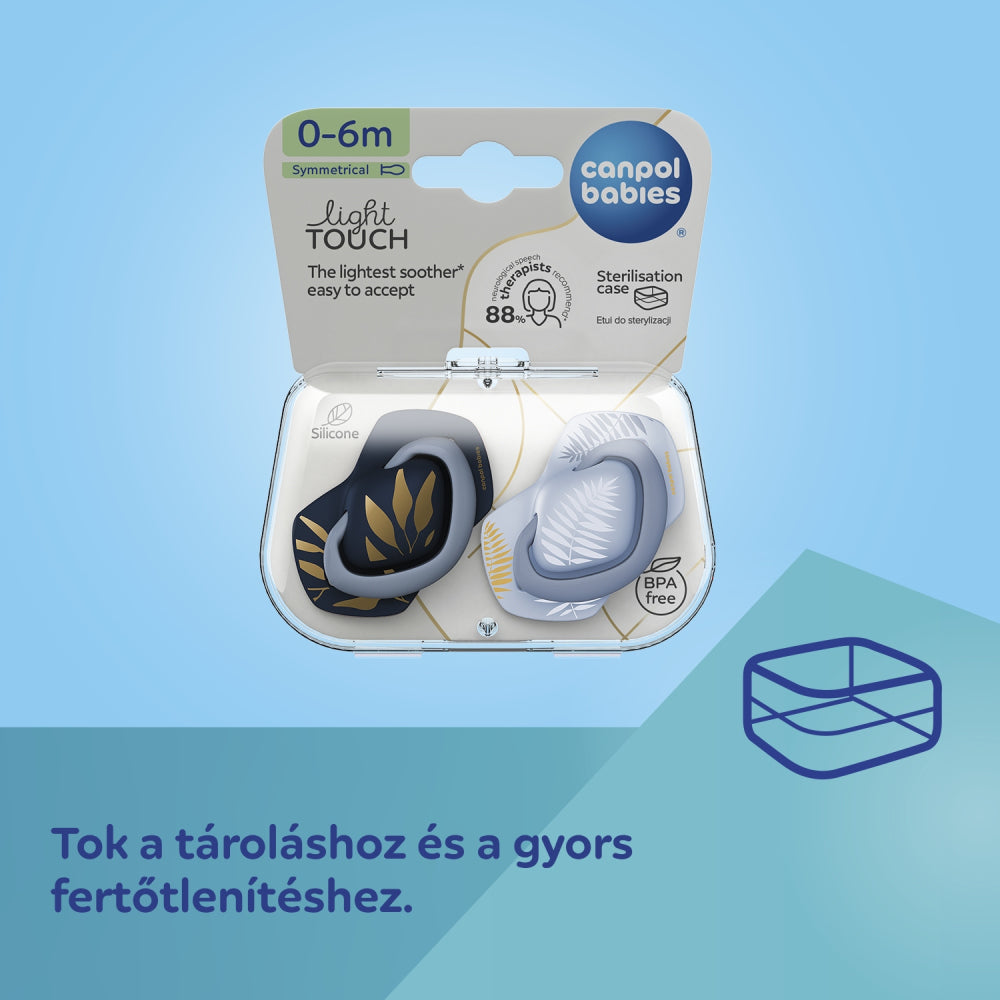 Canpol babies Szilikon szimmetrikus cumi Light touch GOLD 18hó+ 2db kék