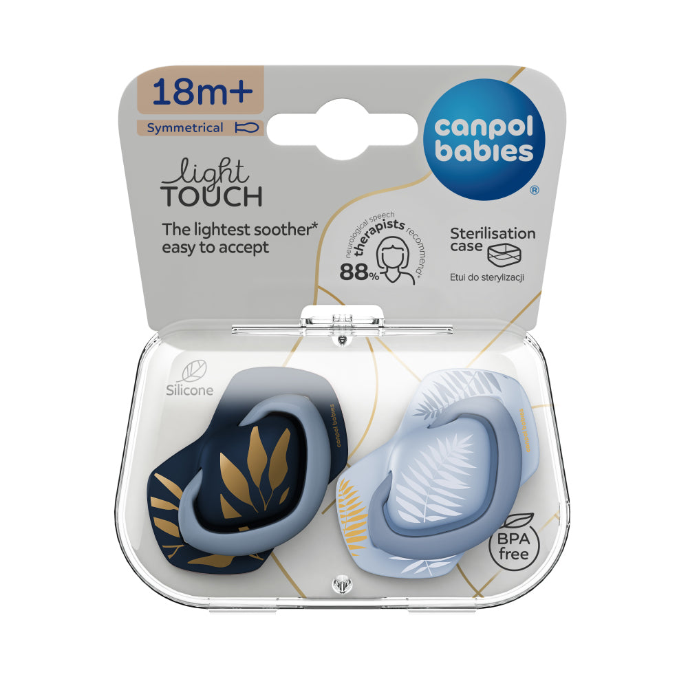 Canpol babies Szilikon szimmetrikus cumi Light touch GOLD 18hó+ 2db kék