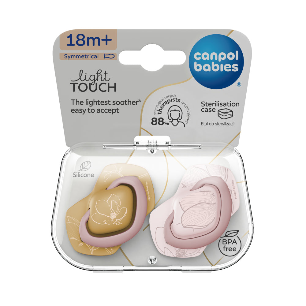 Canpol babies Szilikon szimmetrikus cumi Light touch GOLD 18hó+ 2db rózsaszín