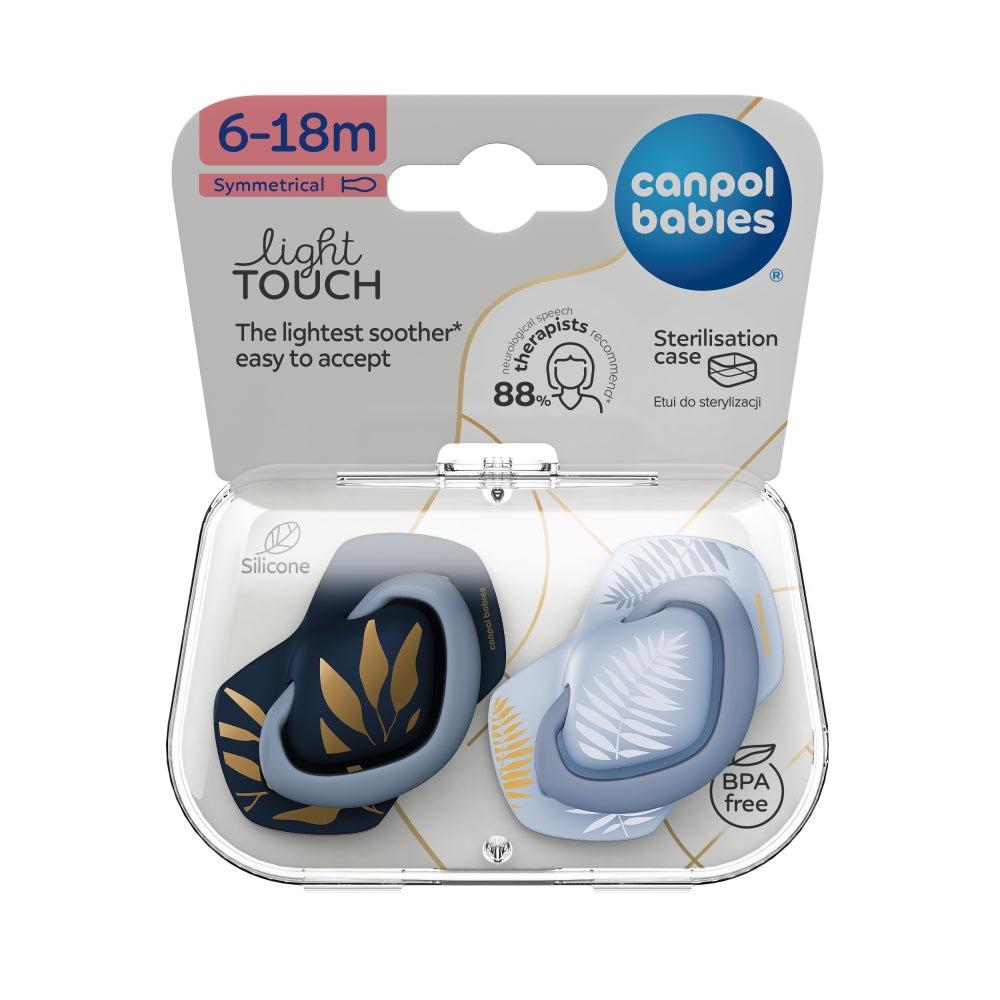 Canpol babies Szilikon szimmetrikus cumi Light touch GOLD 6-18hó 2db kék