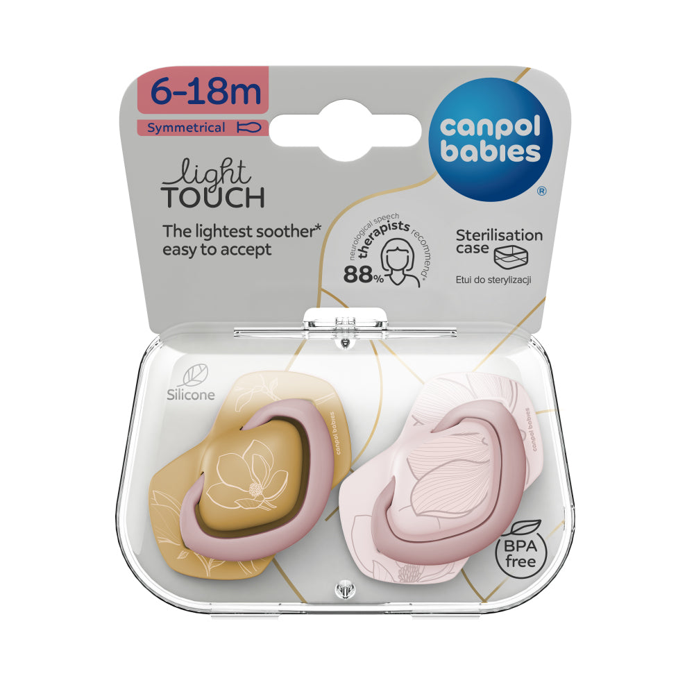 Canpol babies Szilikon szimmetrikus cumi Light touch GOLD 6-18hó 2db rózsaszín
