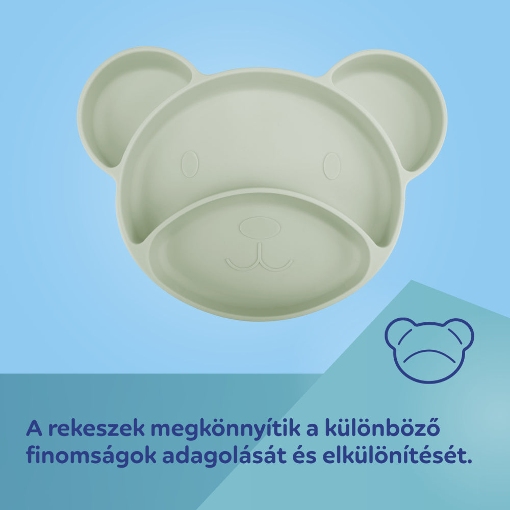 Canpol babies szilikonos osztott tányér tapadókoronggal Mackó zöld