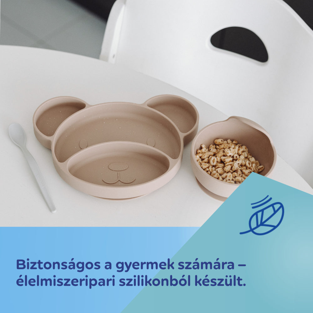 Canpol babies szilikonos osztott tányér tapadókoronggal Mackó zöld