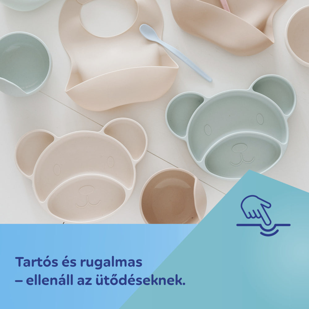 Canpol babies szilikonos osztott tányér tapadókoronggal Mackó zöld