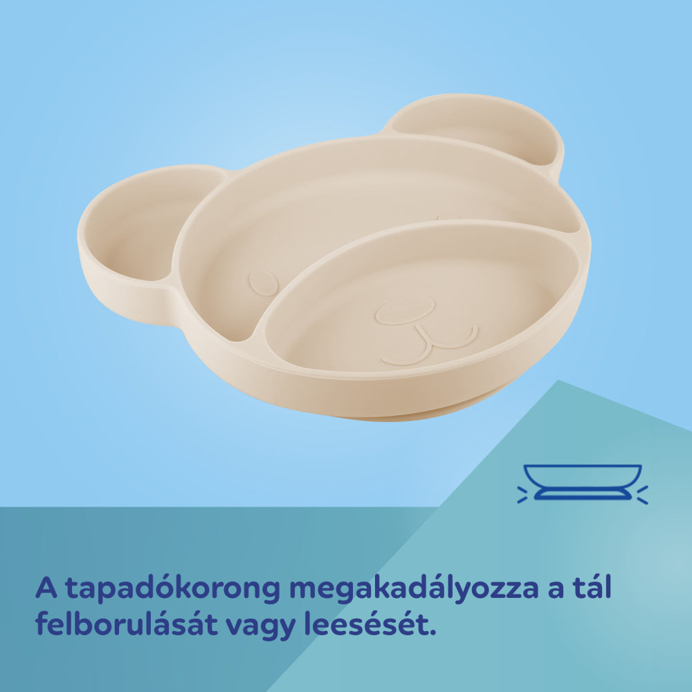 Canpol babies szilikonos osztott tányér tapadókoronggal Mackó zöld