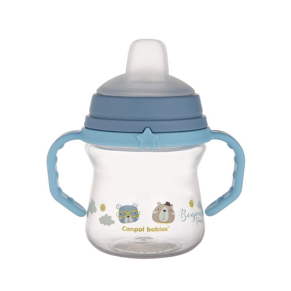 Canpol babies Itatópohár szilikon ivócsőrrel FirstCup Bonjour Paris 150ml kék