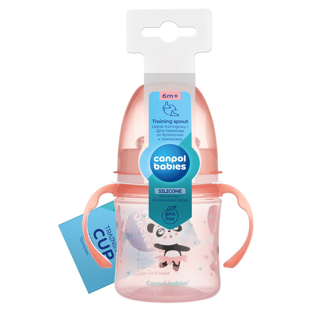 Canpol babies Szilikon ivócsőrős tanulópohár EXOTIC ANIMALS 120ml pink