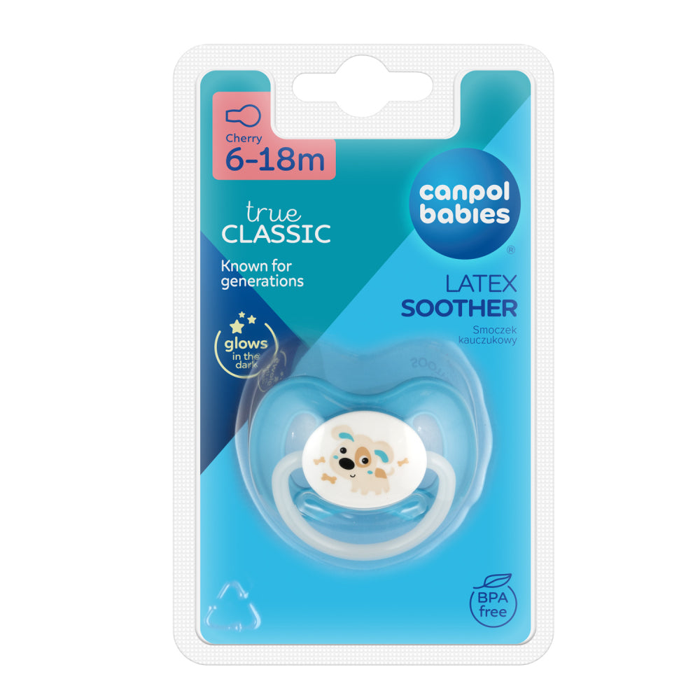 Canpol babies Világító kaucsuk cseresznye alakú cumi BUNNY&COMPANY 6-18 hónap 1 db kék