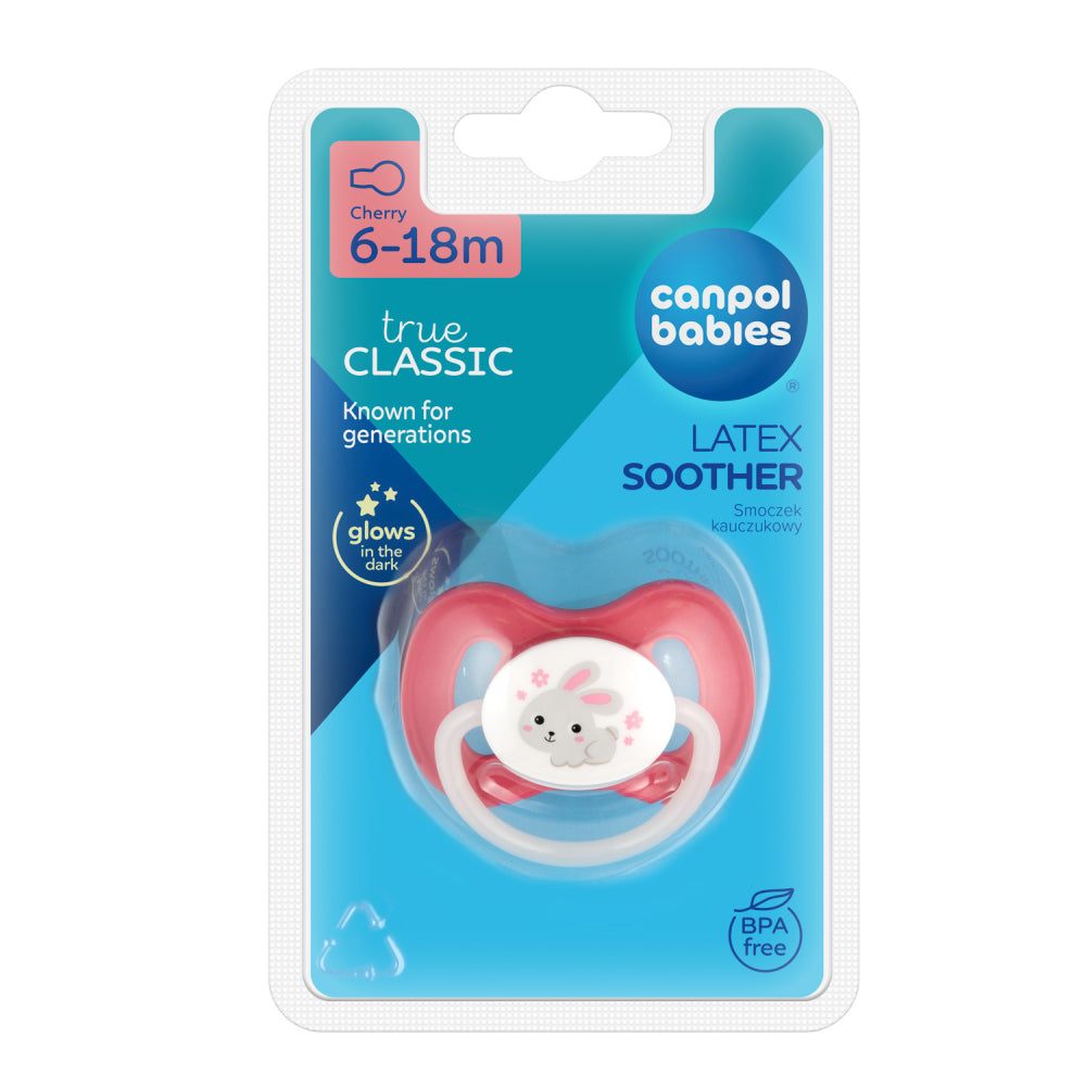 Canpol babies Világító kaucsuk cseresznye alakú cumi BUNNY&COMPANY 6-18 hónap 1 db rózsaszín