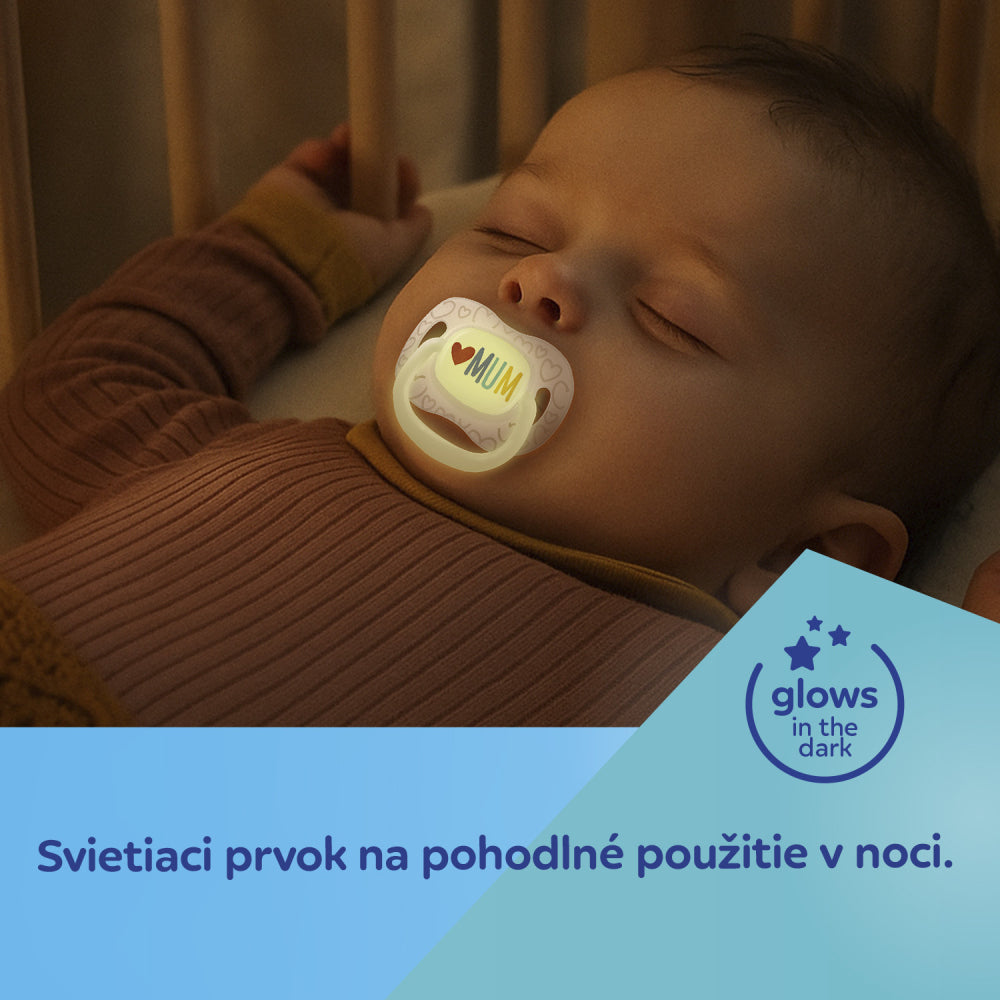 Canpol babies Világító Szilikon szimmetrikus cumi LOVE MUM&DAD 6-18hó 2db
