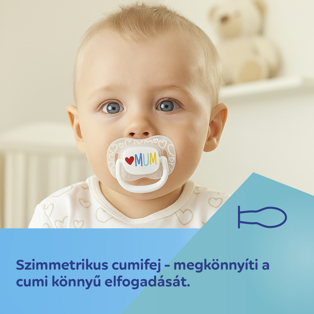 Canpol babies Világító Szilikon szimmetrikus cumi LOVE MUM&DAD 6-18hó 2db