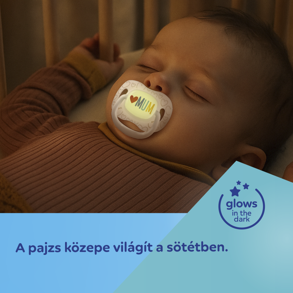 Canpol babies Világító Szilikon szimmetrikus cumi LOVE MUM&DAD 6-18hó 2db
