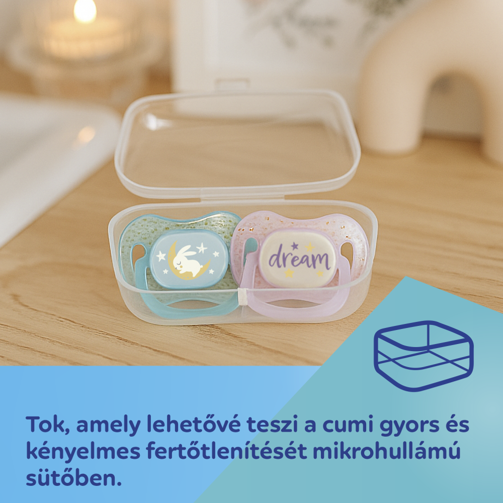 Canpol babies Világító szilikon szimmetrikus cumi NIGHTGLOW 0-6hó 2db lány