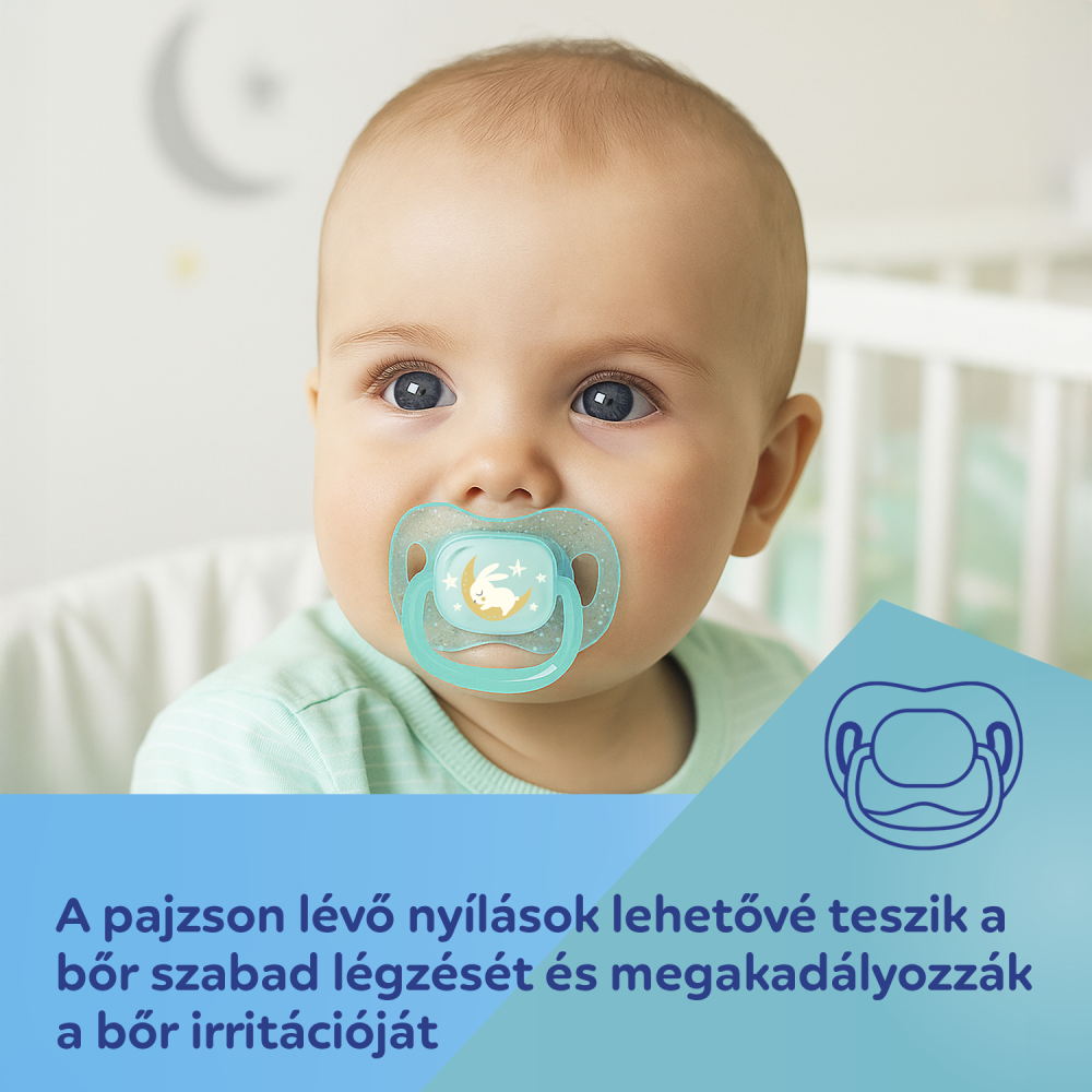 Canpol babies Világító Szilikon szimmetrikus cumi NIGHTGLOW 18hó+ 2db fiú