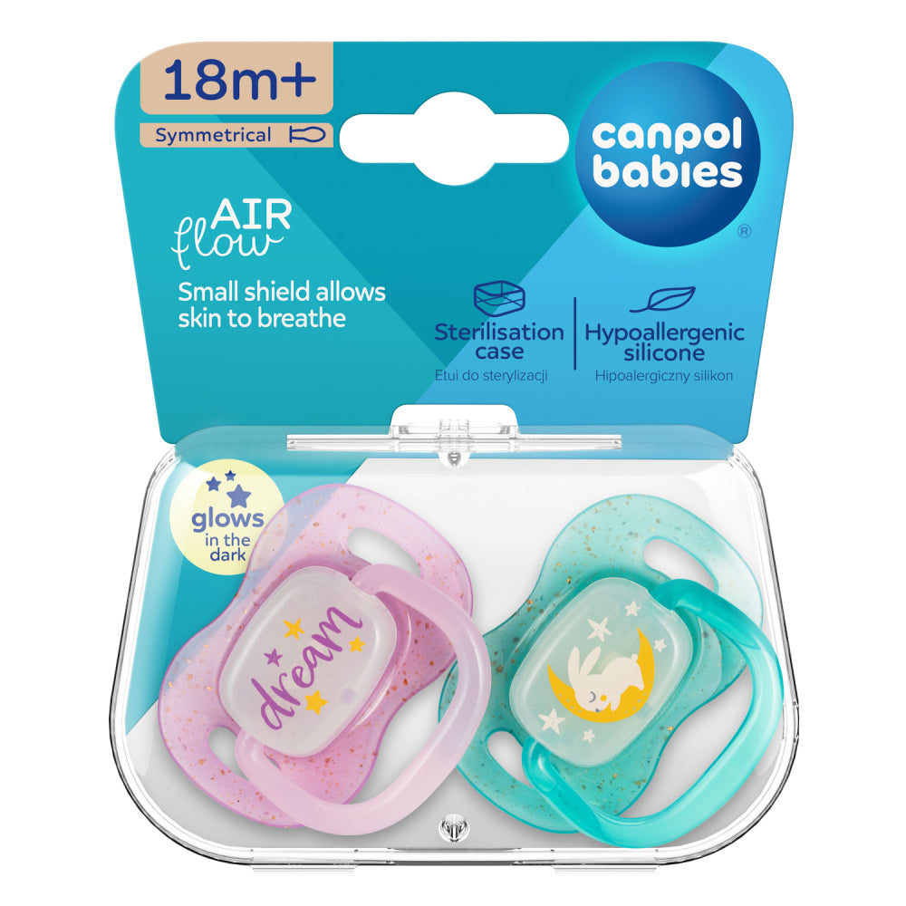 Canpol babies Világító Szilikon szimmetrikus cumi NIGHTGLOW 18hó+ 2db lány
